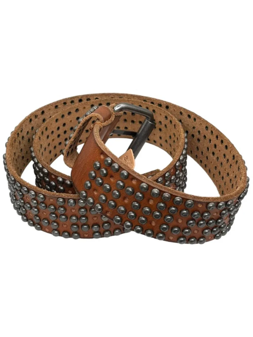 Amsterdam Cowboys Full Grain Leather Studded Boho Belt Caramel Size 85 Wide